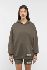 Oversized Contrast Back Print Hoodie - Brown